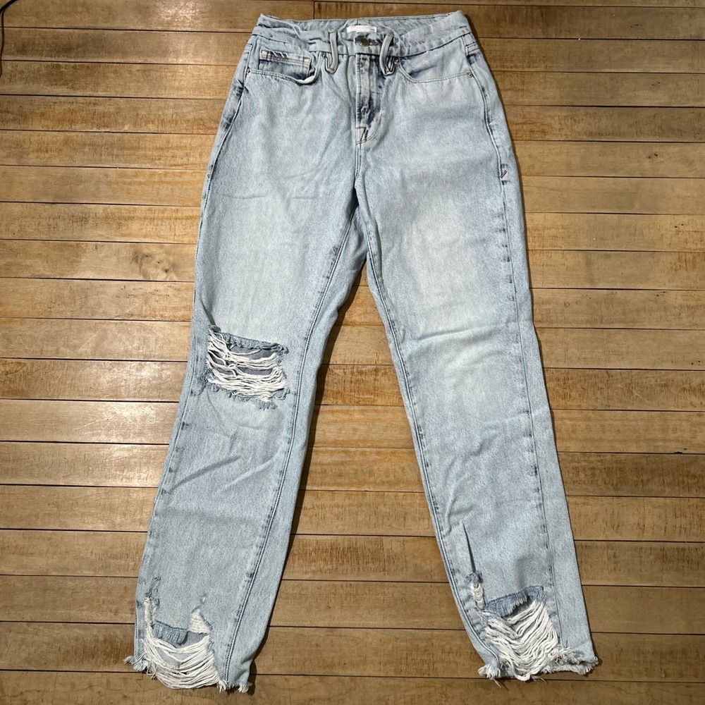 Good‎ American Jeans Women's 00/24 Light Wash Good Classic High Rise Raw Hem